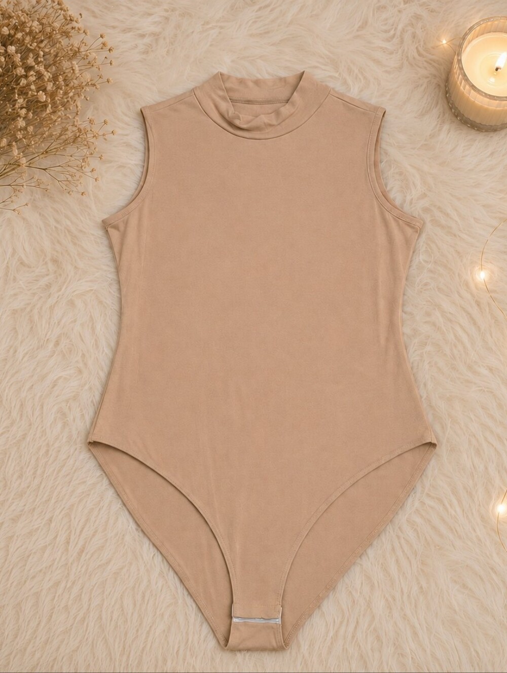 Mango Sleeveless Mock Neck One-Piece in Beige